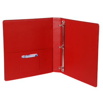Leather Red Ring Binder with Card Pocket