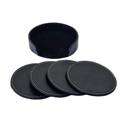 Leather Round Coaster Set